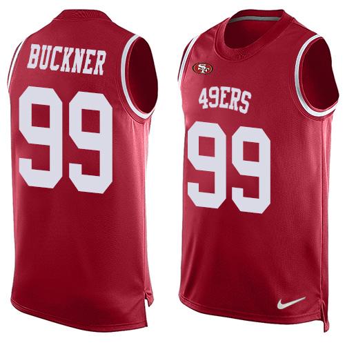 Nike 49ers #99 DeForest Buckner Red Team Color Men's Stitched NFL Limited Tank Top Jersey - Click Image to Close